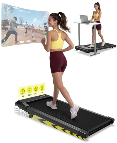 MJWW Walking Pad mit 6% Steigung, KI-Trainer APP | 1,5–12km/h,bis 136kg,<55dB,Sicherer Haltegriff, APP mit KI-Trainer,stoßdämpfende Lauffläche,Passend für Stehschreibtisch