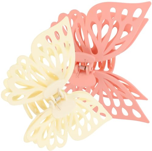Große Schmetterlings Haarspange 2 Stück Packung, für Damen | Beige Rosa, aus Ps ABS Pc, Hübsches Accessoire für Frauen, Beim Essen und Sport