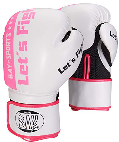 BAY® fresh mesh Boxhandschuhe Box-Handschuhe, rosa pink weiß, Carbon Look, 8 Unzen UZ OZ, small Hand PU-Leder, Profi Delux, Kickboxen, Boxen, Thaiboxen, Muay Thai, Herren Damen Kinder Jugendliche Junioren