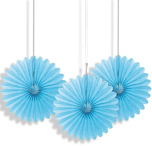Powder Blue Solid Tissue Paper Fans (15cm) 3 Pieces - Vibrant Hanging Decorations for Parties & Events