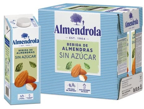 Almendrola Bebida Vegetal de Almendras sin Azúcares, Pack de 6 x 1L