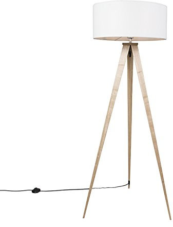 Qazqa - Moderne Stehlampe Holz mit weißem Schirm - Ilse I Wohnzimmer I Schlafzimmer - Stahl Länglich - LED geeignet E27