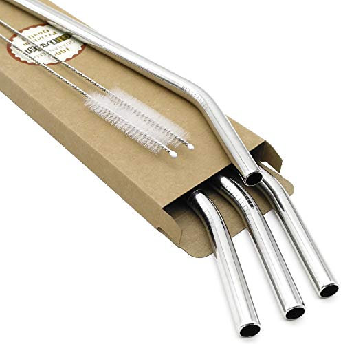 Big pailles réutilisables 30,5 cm Extra long 9 mm Extra Large SUS 304 en acier inoxydable 18/8 de qualité alimentaire – Lot de 4 avec 2 brosses de nettoyage – Bent