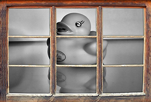 Stil.Zeit Monocrome, graues Quietsche Entchen Fenster im 3D-Look, Wand- oder Türaufkleber Format: 92x62cm, Wandsticker, Wandtattoo, Wanddekoration