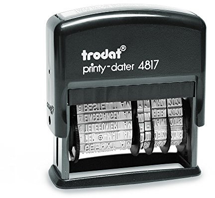 Trodat Printy 4817 Wortbanddrehstempel, 12 Texte + Datum, Schrifthöhe 3,8 mm, Kissen rot