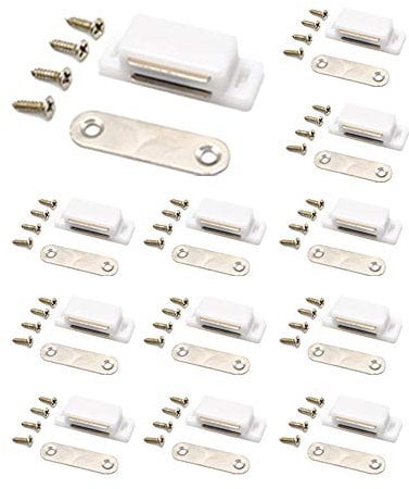 QEDT Cabinet Magnet Latch - Best for Cabinet Doors, Cupboards, Drawers and Shutters - Cabinet Magnetic Latch Easy Install - Magnetic Cabinet Catch Screws Included - Set of 12(White)