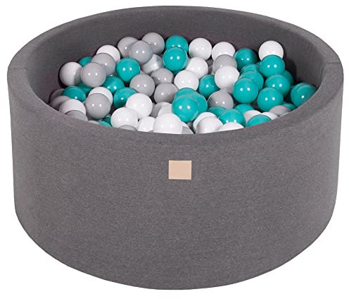 MEOWBABY Bällebad Baby - Rund 90x40cm Ball Pit für Kinder ab 1 Jahr mit 300 Bälle - Weiches & Sicheres Bällepool, Cotton, Dunkelgrau