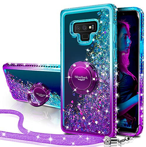 Miss Arts for Samsung Note 9 Case, [Silverback] Moving Liquid Holographic Sparkle Glitter Case With Kickstand, Bling Diamond Bumper Ring Slim Case for Girls Women for Samsung Galaxy Note 9 -Purple
