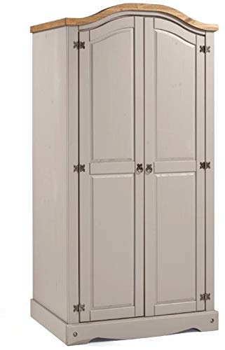 Corona Grey Wardrobe 2 Door Arch Top Wax Solid Pine Bedroom