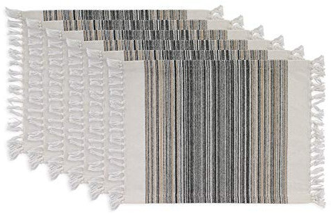 DII Everyday Collection Tischset mit Fransen, gestreift, 33 x 50 cm, Schwarz, 2 Stück
