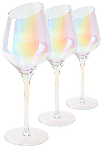 Beasea Weingläser, 284 ml, Rot- und Weißweingläser, Regenbogenfarben, langer Stiel, mundgeblasene Kristallweingläser für Hochzeitstag, 3 Stück