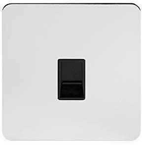 Soho Lighting Polished Chrome Flat Plate 1 Gang Data Socket RJ45 Cat5 Blk Ins Screwless