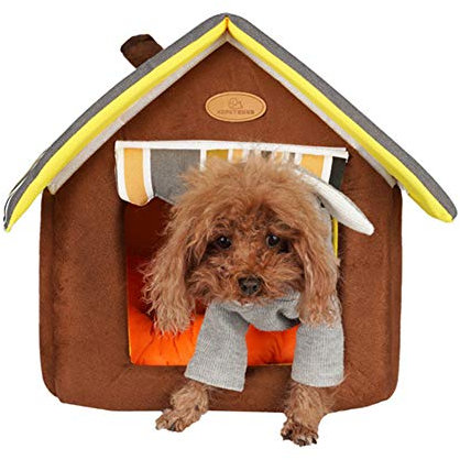 MEISISLEY Hundehöhle Kleine Hunde Hundehaus Für Drinnen Dreieck Haustierbett Flauschiges Hundebett Tierarztbett Für Hunde Flauschiges Katzenbett Brown,S