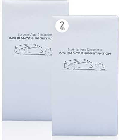 Andalus Auto Registration & Insurance Card Holder Pack of 2, Waterproof Essential Car Registration Holder with Hook & Velcro Closure, Perfect for Every Vehicles Glove Boxes (White - 9.5 x 5.15)