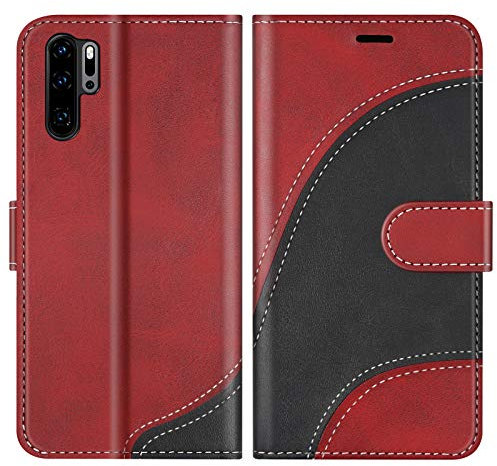 BoxTii Cover per Huawei P30 PRO, Custodia in PU Pelle Portafoglio per Huawei P30 PRO, Magnetica Cover a Libro con Slot per Schede, Rosso