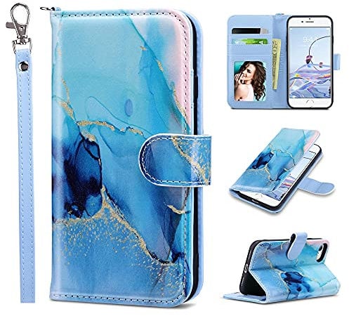 ULAK iPhone SE 2020/2022 Hülle, iPhone 8/7 Lederhülle PU Flip Cover Tasche Brieftasche Schutzhülle Magnet Handyhülle Stand mit Kartenfächer Case für iPhone 7/8/SE 2020/2022 - Marmor