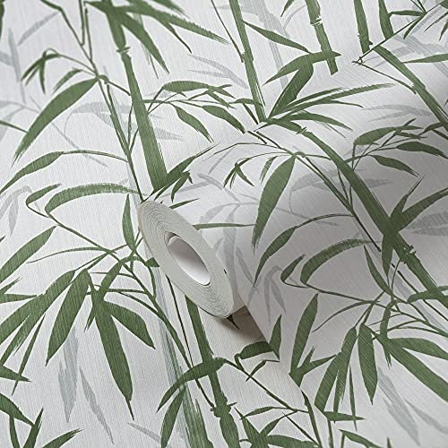 Michalsky Living 379893 Change is Good Papier peint tropical en bambou Crème Vert mat