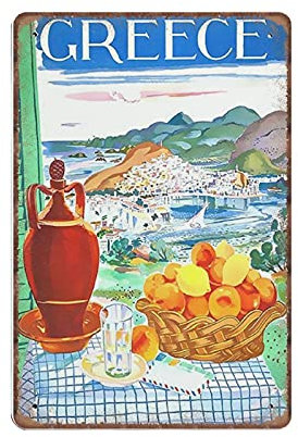 DAIERCY Griechenland Blechschilder 1948 – griechischer Druck, Vintage, Griechenland, Reisen, lustiges Vintage-Metallschild, Plaqu Poster, Wandkunst, Kneipe, Bar, Küche, Garten, Badezimmer,