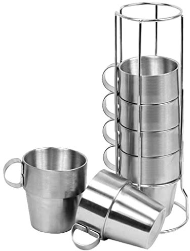 Tasse INOX Double Paroi De 6, Tasse A Cafe avec Support, Tasse INOX Camping, Tasse Metal, Tasse À Double Couche en Acier Inoxydable Tasse Extérieure Tasse À Café Tasse De Bière