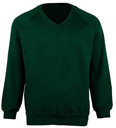FAIRY BOUTIQUE Adults Unisex V Neck School Uniform Jumper Kids Long Sleeve Plain Pull Over Collage Sweatshirt Top (Bottle Green Small)