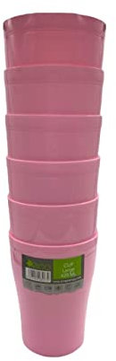 ECO Reusable 6 Pcs of Hard Plastic Cups - Hard Plastic Drinking Glasses - Drinkware Set Serving Party, Wedding, Camping, Beach and Picnic - Dishwasher Friendly (420 ml) (Pink)