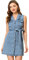 Allegra K Ärmelloses Jeanskleid mit Knopfleiste und Gürtel für Damen, hellblau, Mittel