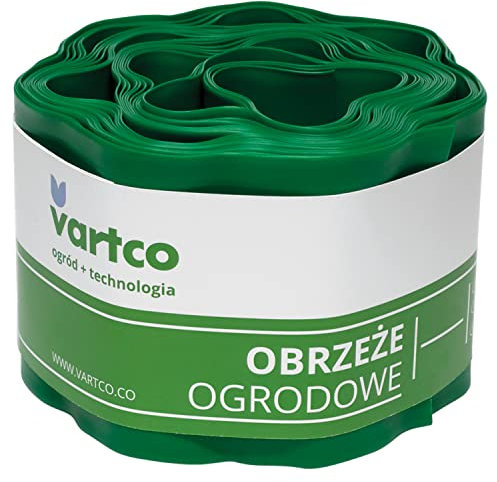 Vartco Rasenkante Gartenzaun Wellige Beeteinfasung Mähkante Garten Palisade Wurzelsperre Kunststoff (Grün, 20cm x9m)