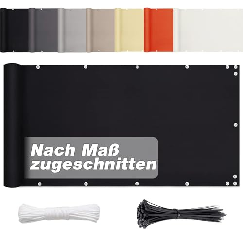 Aiyaoo Balkon Sichtschutz Windschutz 75 x 500cm Balkonumspannung Meterware Sichtschutz und Windschutz, in div. Größen & Farben, Deko für Balkongeländer, Terrasse & Garten - Schwarz