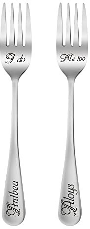 Fourchettes de mariage personnalisées, Fourchettes gravées Mrs&Mr, Fourchettes de table en acier inoxydable gravées avec nom et date Fourchettes à dîner Cadeau de mariage pour couples mariés
