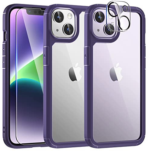 TAURI Defender Designed for iPhone 14 Plus Case with Screen Protector [Military Grade Protection] Soft Bumper Shockproof 360 Protective Cover Slim - Purple