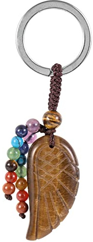 KYEYGWO 7 Chakra Stein Kristall Flügel Schlüsselanhänger | Unisex Schlüsselring Deko Heilsteine Engelsflügel Taschenanhänger Glücksbringer für Schlüsselband