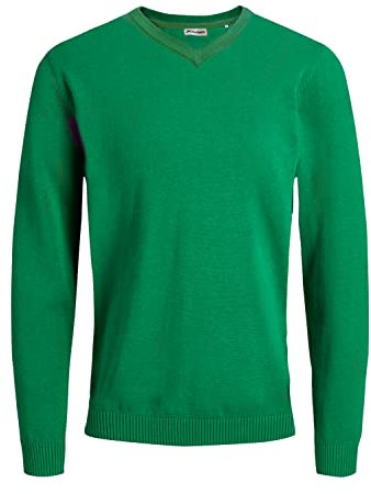JACK & JONES JACK & JONES Men's knitted V-neck jumper, Green (Verdant Green), M