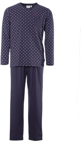 Henry Terre Herren Pyjama lang Knopfleiste Brusttasche geknöpft Baumwolle Schlafanzug
