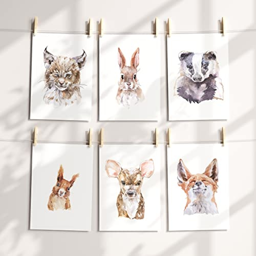 Schokoladenseite 6er Set Poster Kinderzimmer Tierkinder | 6 Stück A3 Bilder Ohne Rahmen für Baby bis Teenager Deko | Zeitlose Wandbilder für Jungen und Mädchen mit tollen Tiermotiven (Waldtiere, A4)