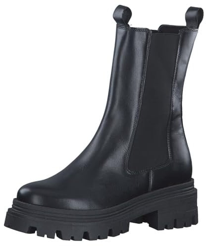 Tamaris Damen Chelsea Boots, Frauen Stiefeletten,Wechselfußbett,Schlupfstiefel,hoch,Boots,Stiefel,Bootee,Booties,Black Leather,36 EU