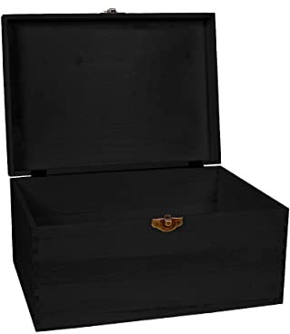 Alsino Holzbox mit Deckel schwarz - aus Naturholz, Holzkiste Aufbewahrungsbox Deko Holz-Kiste Box, 40 x 26 x 18 cm