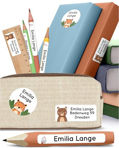 melu kids® Namensaufkleber Set für Kinder in der Schule (50 Stück) - Personalisierte Aufkleber mit Namen für Schulsachen - Wasserfest und in verschiedenen Größen - weiß