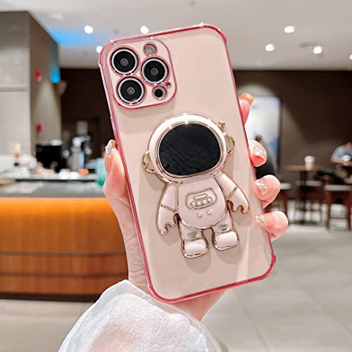 RALEAVO Compatible with iPhone 11 (6.1) Case with Cute Astronaut Kickstand Design Shockproof Plating Phone Case for iPhone 11-Pink