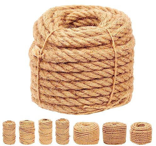 Swpeet Corda di iuta intrecciata in iuta naturale, 16 mmx164 m, lunga corda da imballaggio, giardinaggio, uncinetto, perfetto per artigianato, regalo, confezionamento, imballaggio