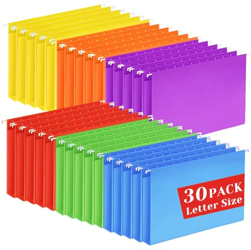 30 Pack Hanging File Folders Letter Size, Colored Hanging Folders with 1/5-Cut Adjustable Tab, Extra Capacity Hanging File Folders, 1 Inch Expansion, Perfect Office, Home, Classroom Supplies