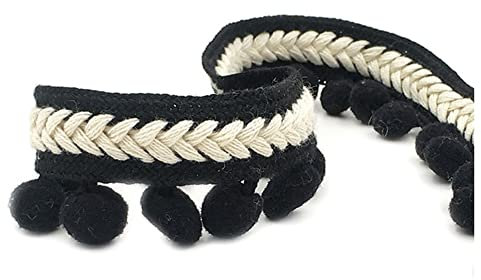 SHTGOI Pomponborte Bommelborte 5 Yards 12mm Pompon Borte zum Nähen Pom Poms Fransenborte Pompons Quaste Spitze Bommelband für DIY Basteln Kostüme Kleidung Vorhang Nähen Dekoration Schwarz