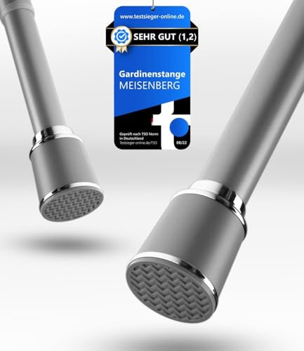 MEISENBERG Teleskopstange 270-320 cm Ø32mm, Grau – Gardinenstange ohne Bohren, Klemmstange Ausziehbar, Vorhangstange zum Klemmen – Ideal für Vorhang & Gardinen