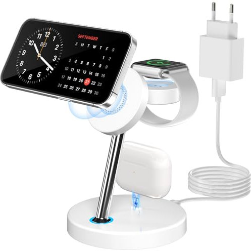 Magsafe Ladegerät,INNISTO 3 in 1 Kabellose Ladestation Magnetisch Induktive Ladegerät Kompatibel mit i Phone 15 14 13 12 Pro Max/Pro,Apple Watch Ultra 9/8/7/SE/6/5/4/3/2,AirPods Pro 3 2 1 Weiß