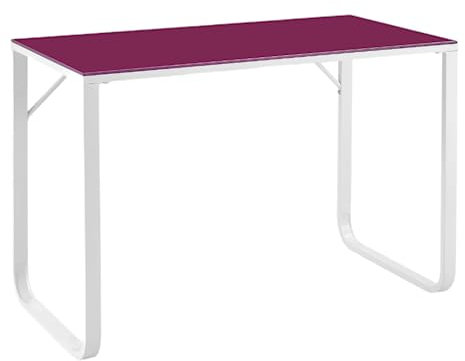 Escritorio/Mesa de Ordenador 105x55x75 cm Estructura metálica Blanca + Cristal Templado 8mm Rosa.