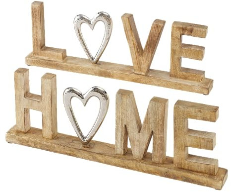 mucHome 2er Set Schriftzug Home und Love aus Mangoholz und Aluminium ca. 50x18cm Aufsteller