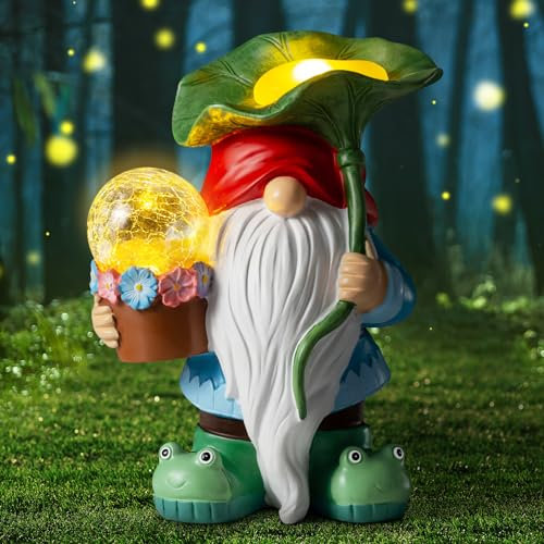 Grovind Gnomi da Giardino Solari - Statue Decorative per Cortile e Prato - Regalo per Donna
