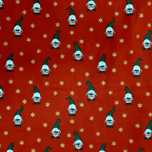 Stoff Meterware Weihnachten 0,5 m Sma Tomtar rot Wichtel Weihnachtsstoff nachhaltiges Geschenkpapier Dekostoff Adventskalender