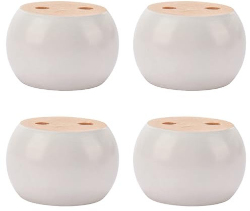 TCHOSUZ 2 inch / 5cm Wooden Furniture Legs, Pack of 4 White Solid Wood Turned DIY Replacement Bun Feet with M8 Hanger Bolts & T-Nuts or Sofa Couch Cabinet Recliner Ottoman Riser