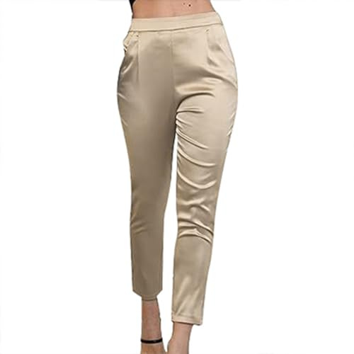 WKAYsIV Maternity Pants for Women Business Casual Women's Satin Silky Dress Casual Elastic High Waist Stretch Elegant Pants Trousers Women's Dress Pants Gold
