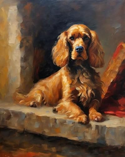 Malen nach Zahlen Erwachsene, Cocker Spaniel,Kamin DIY Handgemalt Ölgemälde Kits auf Leinwand Geschenk für Weihnachten Geburtstag Home Haus Deko - Ohne Rahmen